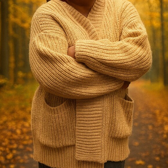 ZARA Oversized Chunky Knit Cardigan – Camel | Size L | Cozy Fall Essential - Picture 3 of 5